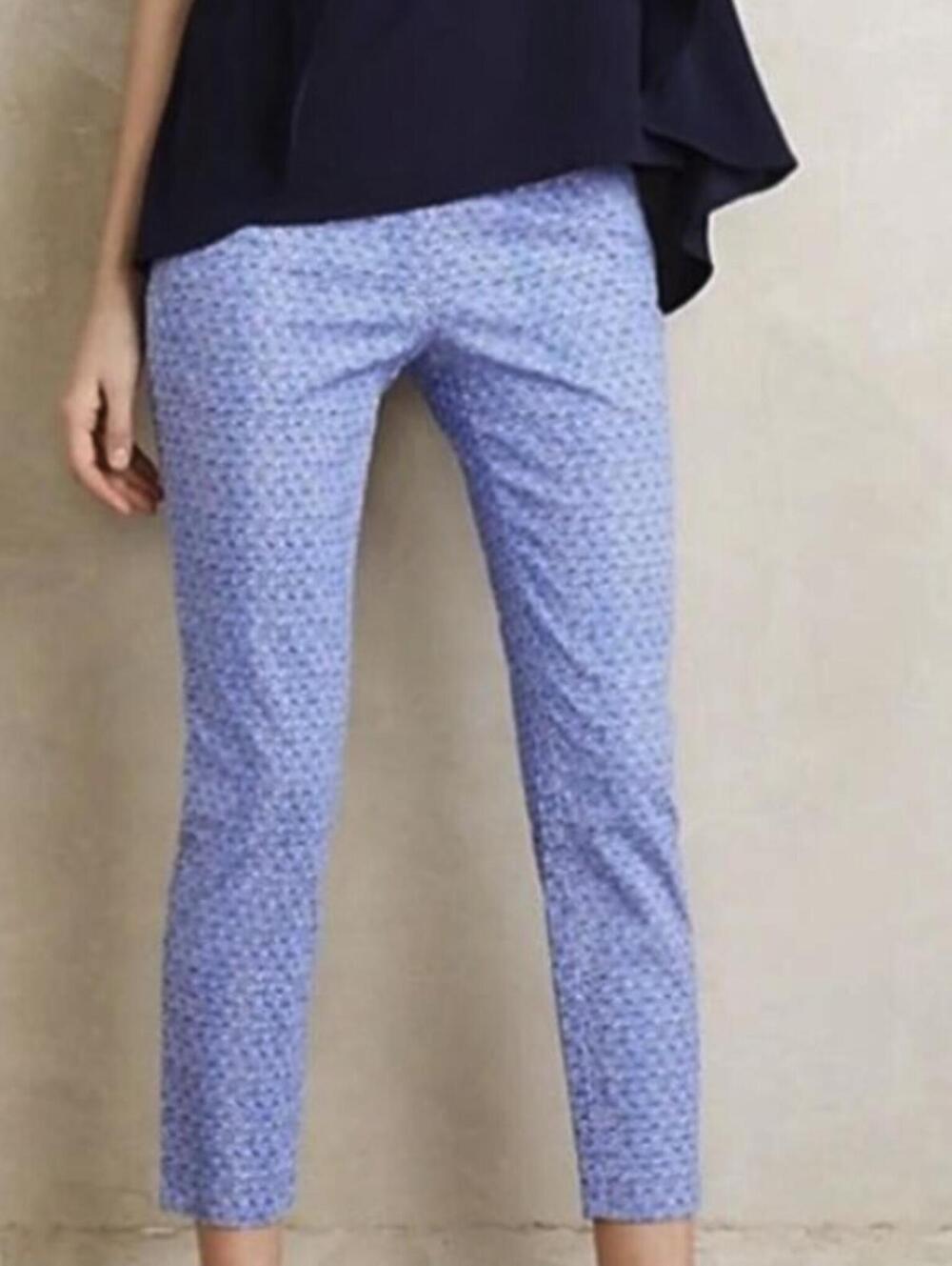 Cartonnier by Anthropologie Blue Seashell Print Charlie Ankle Trouser - Size - 6